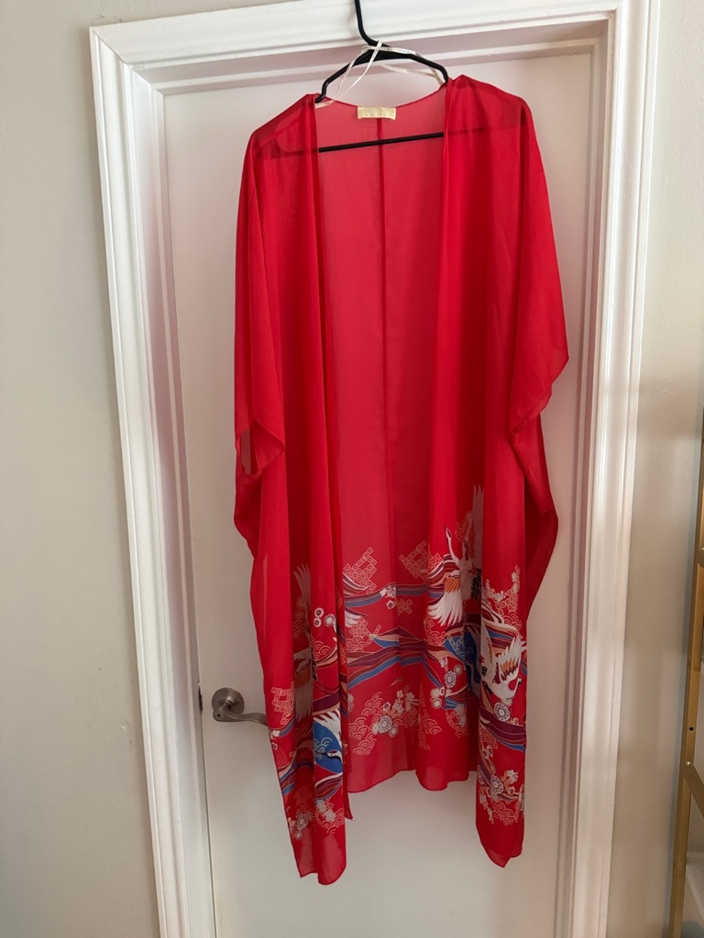 Forever 21 Red Sheer Kimono Tunic with Multicolor Print